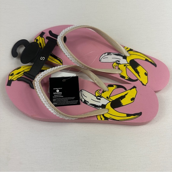 Hype banana 🍌 or stripes sequins Sandals flip flops size S 5-6 pink yellow new - Picture 6 of 16